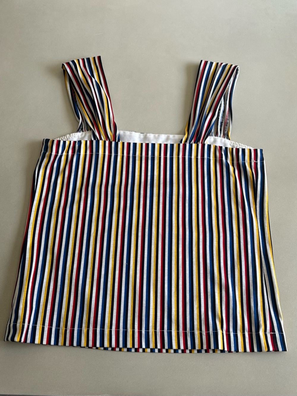 Vintage Raffanalla Stripe Square-Neck Cotton Crop Top - Navy/Red/Yellow Size 8 - Picture 10 of 14